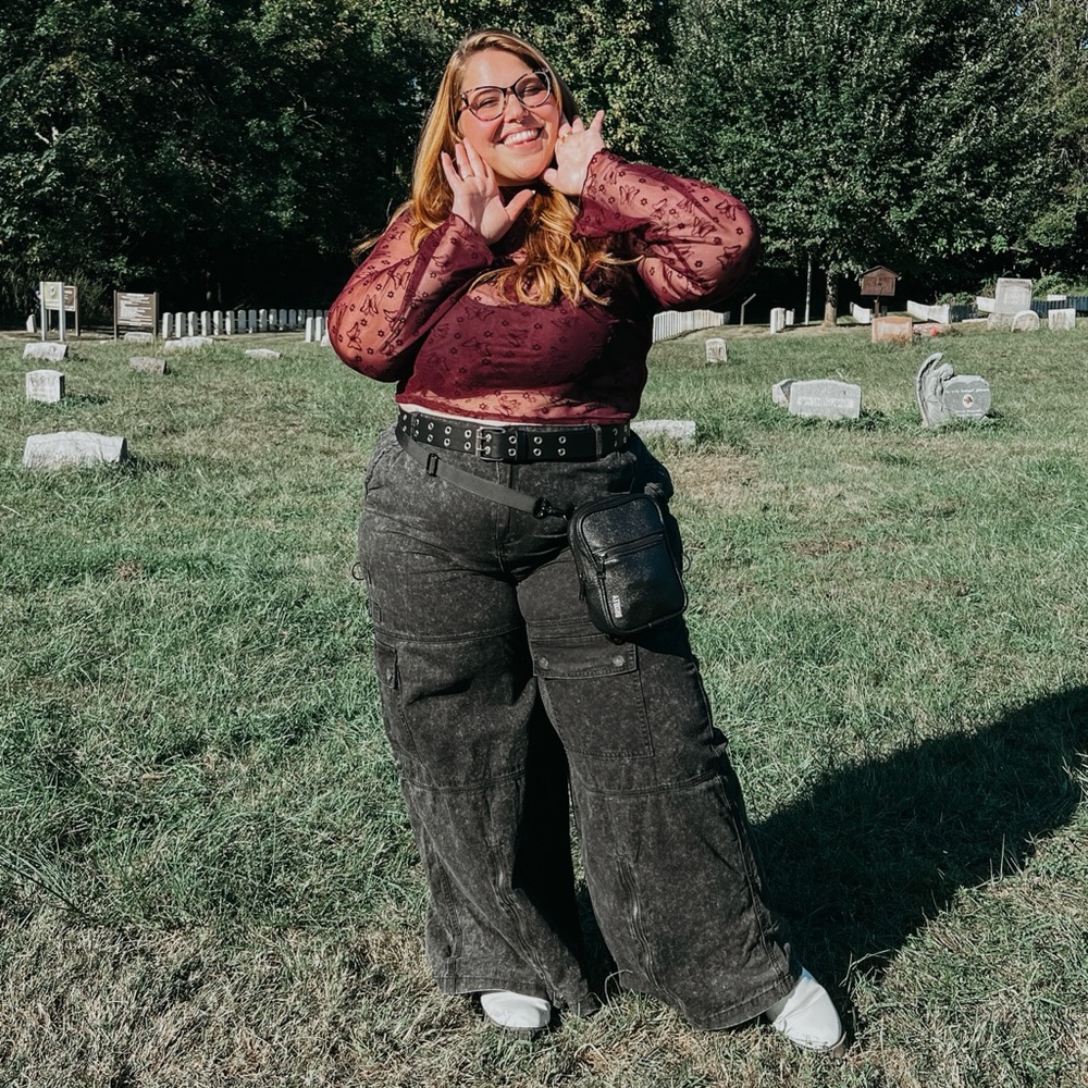 Black Acid Wash Hardware Zipper Wide Leg Jeans Plus Size